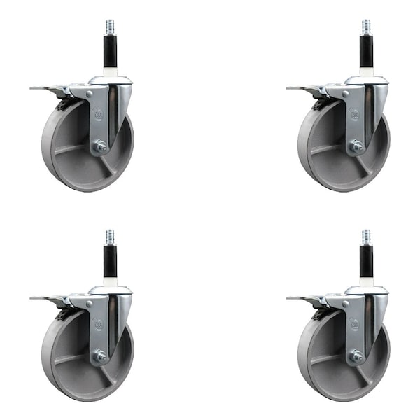 5'' Semi Steel Swivel 7/8'' Expanding Stem Caster Set Total Lock Brake, 4PK